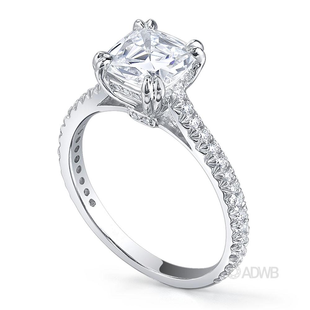 Corsica cushion cut ring with french diamond pave set band