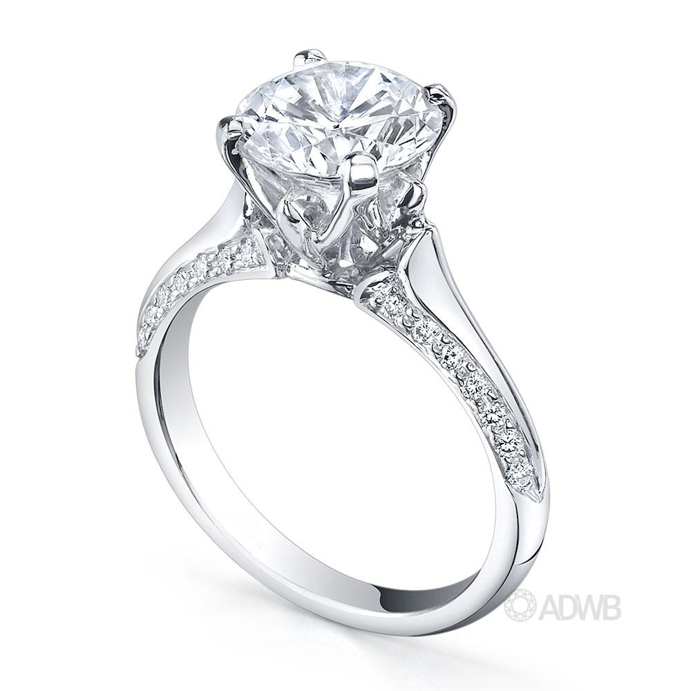 Ashley round brilliant cut diamond solitaire ring with grain set diamond band