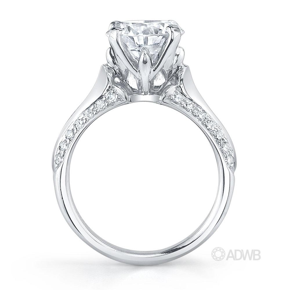 Ashley round brilliant cut diamond solitaire ring with grain set diamond band