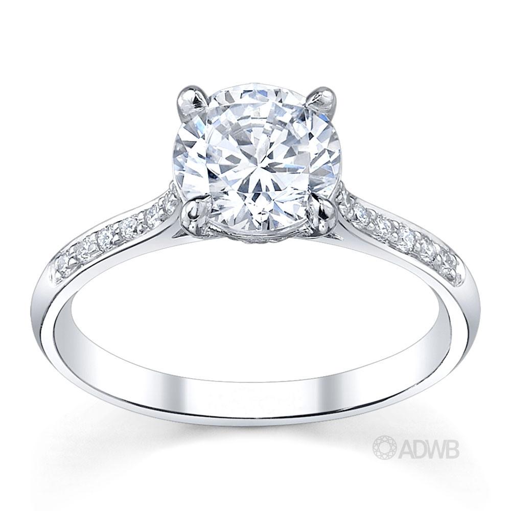 Australian Diamond Broker - Caroline 4 claw round brilliant cut diamond solitaire ring with grain set diamonds in the band