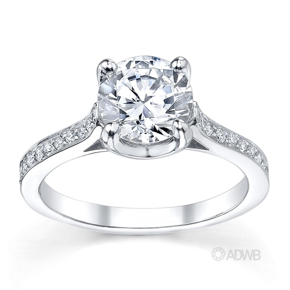 Australian Diamond Broker - Grace 4 claw round brilliant cut diamond solitaire ring with grain set side diamonds
