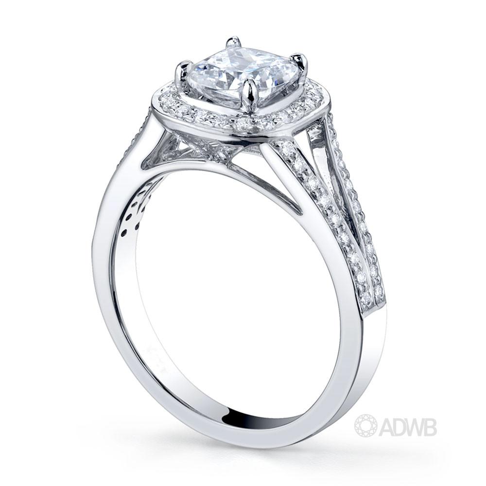 Split band halo diamond ring