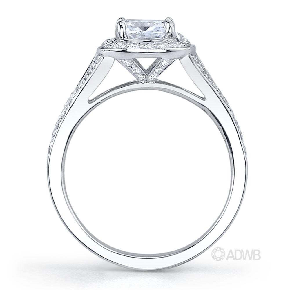 Split band halo diamond ring