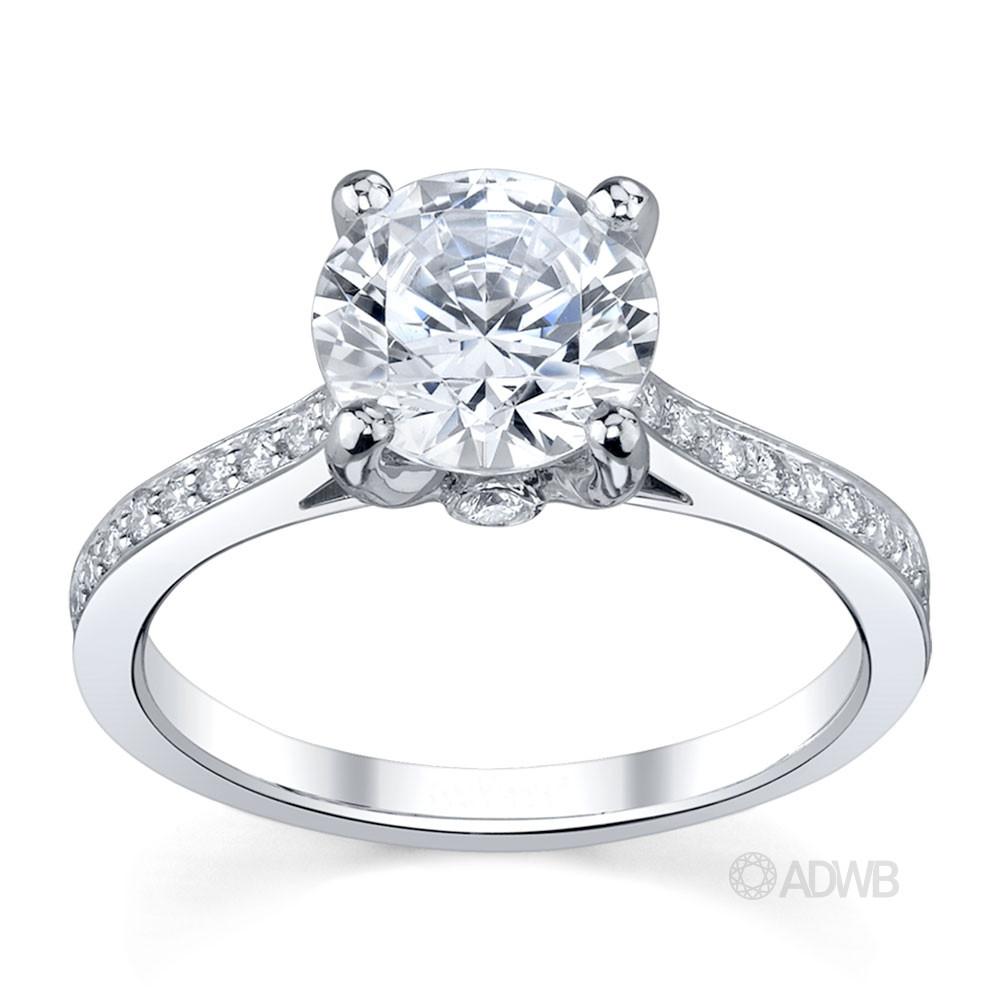 Australian Diamond Broker - Bell 4 claw round brilliant cut diamond solitaire ring with diamond set band