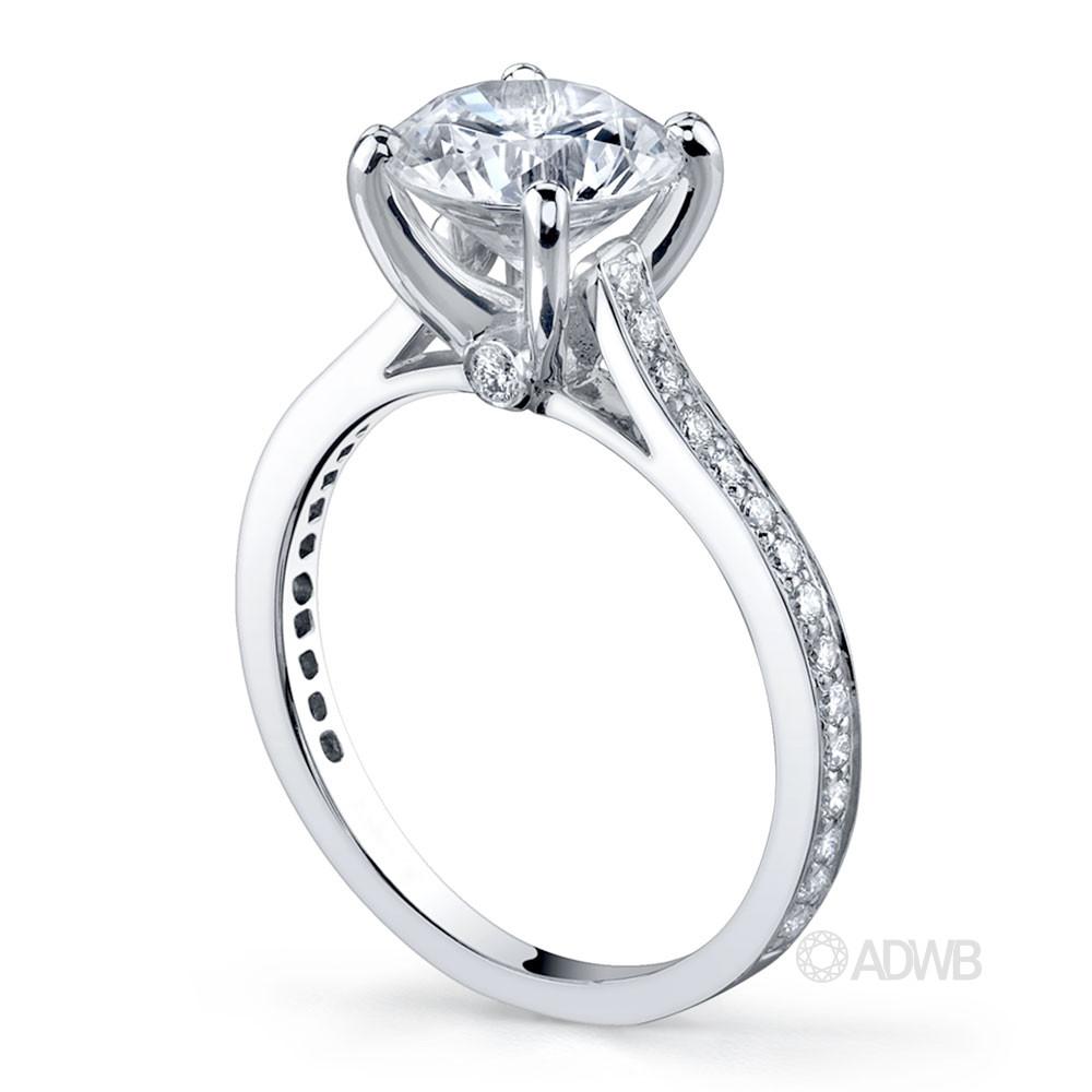 Bell 4 claw round brilliant cut diamond solitaire ring with diamond set band
