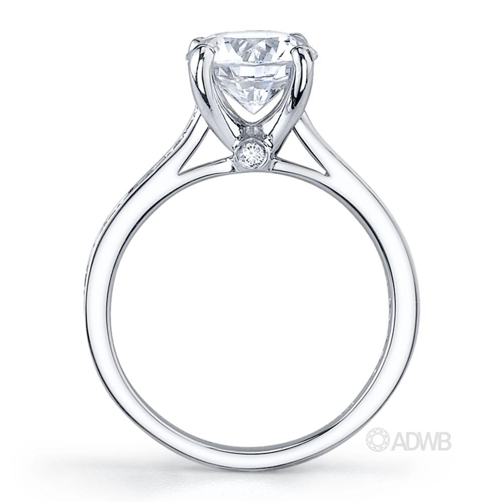 Bell 4 claw round brilliant cut diamond solitaire ring with diamond set band