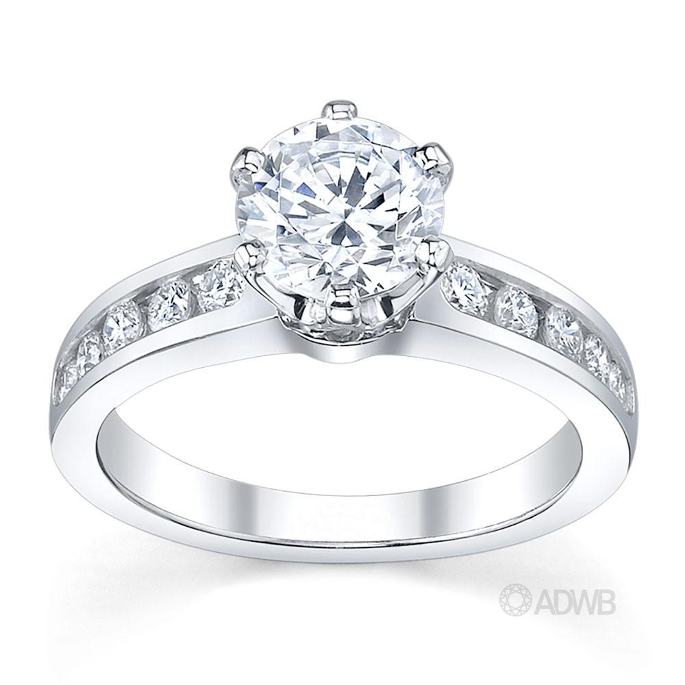 Australian Diamond Broker - Monica classic 6 claw round brilliant cut diamond ring with channel set band
