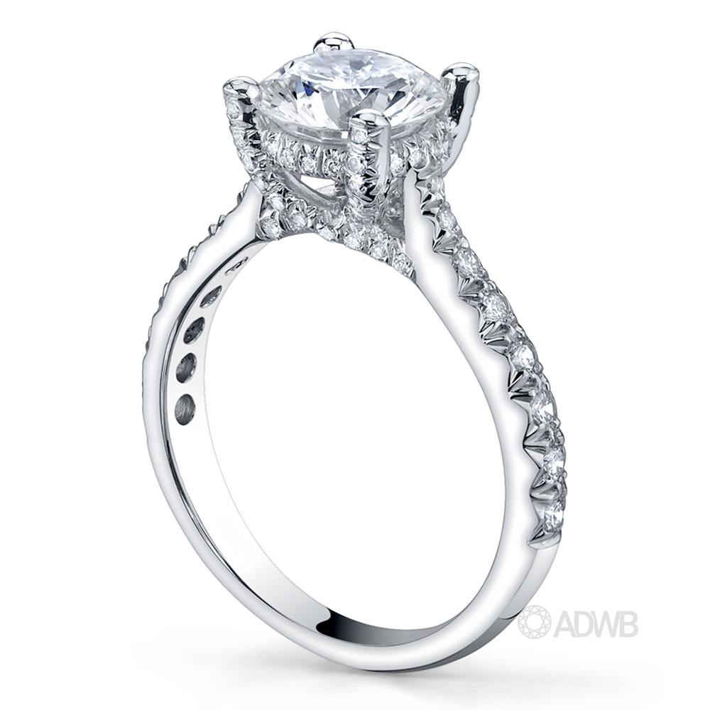 Sasha round brilliant cut diamond coronet set ring with micro pave set band