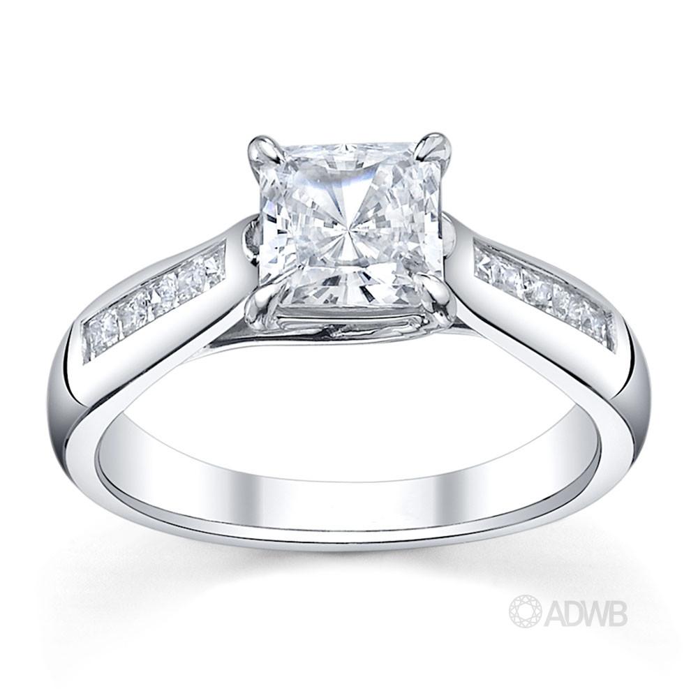 Australian Diamond Broker - Cross prong princess cut ring with channel set princess cut side diamonds tapered out band