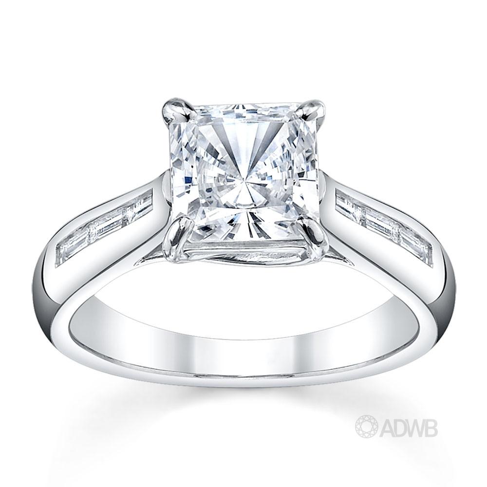 Australian Diamond Broker - Cross prong princess cut ring with channel set baguette diamonds