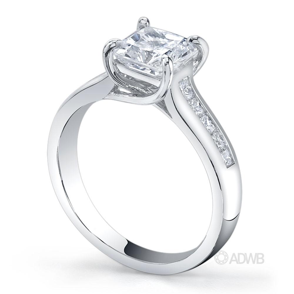 Cross prong princess cut ring with channel set princess cut diamonds
