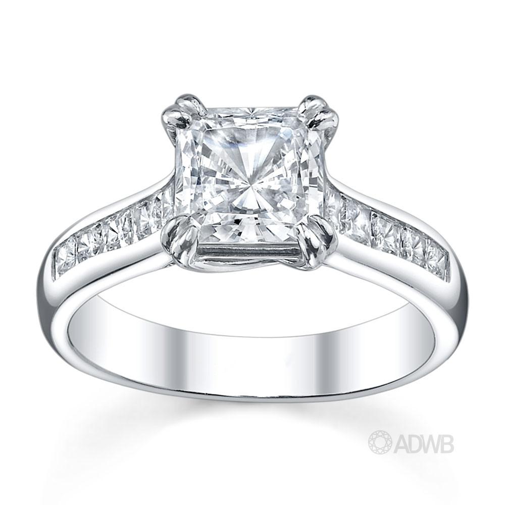 Australian Diamond Broker - Cross double prong princess cut ring with channel set princess cut side diamonds