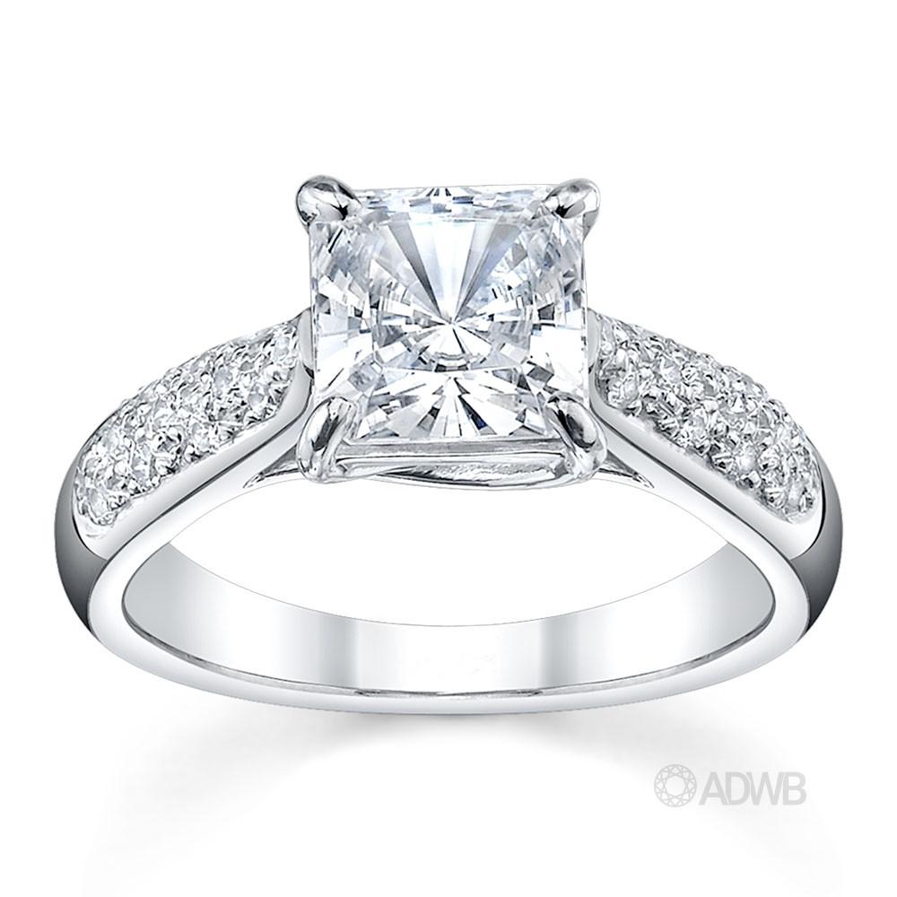Australian Diamond Broker - Cross claw solitaire princess cut diamond ring with tapered round brilliant cut diamond pave set band