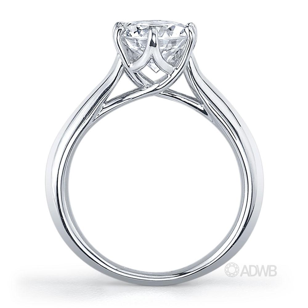 Royal crown round brilliant cut diamond ring with tapered channel set band