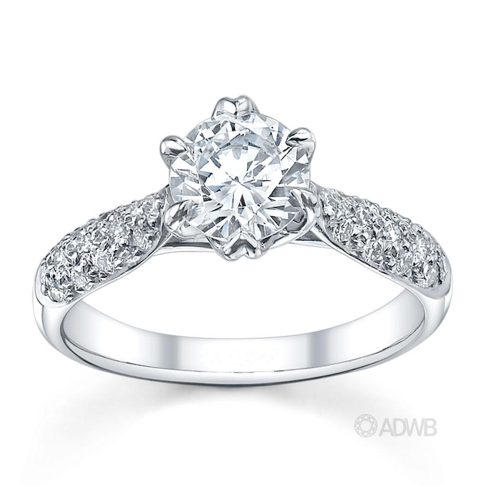 Australian Diamond Broker - Royal crown round brilliant cut diamond ring with pave set band