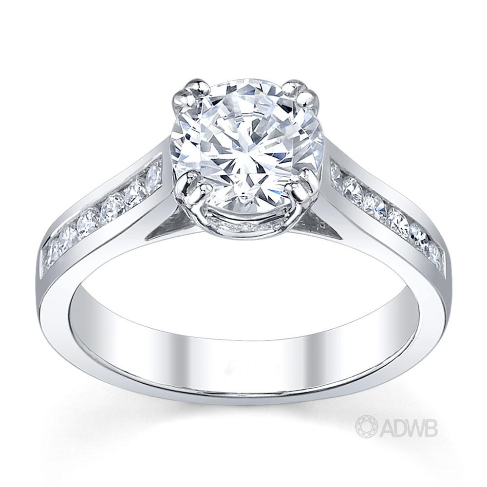 Australian Diamond Broker - Coco double claw round brilliant cut diamond solitaire ring with channel set diamond band