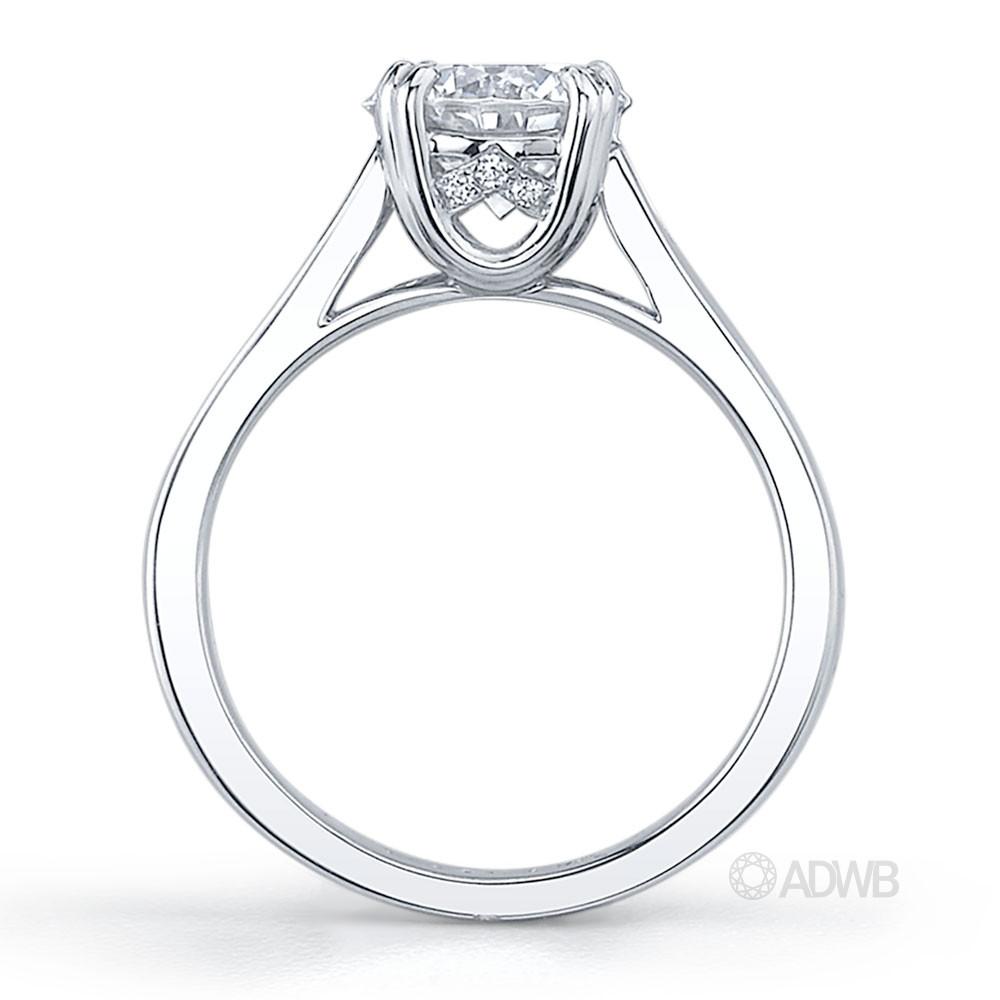 Coco double claw round brilliant cut diamond solitaire ring with channel set diamond band