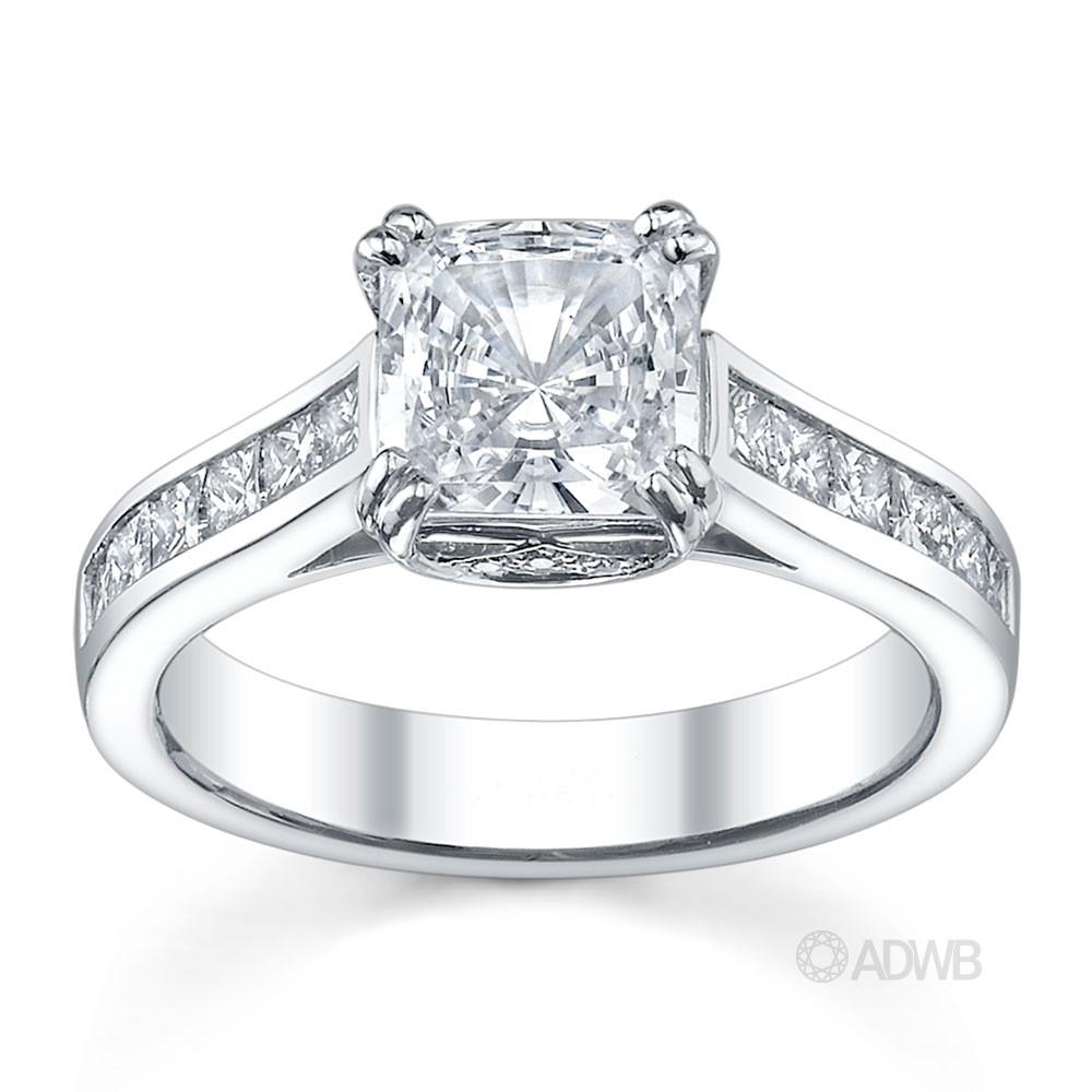 Australian Diamond Broker - Double prong cushion cut ring with channel set princess cut diamonds