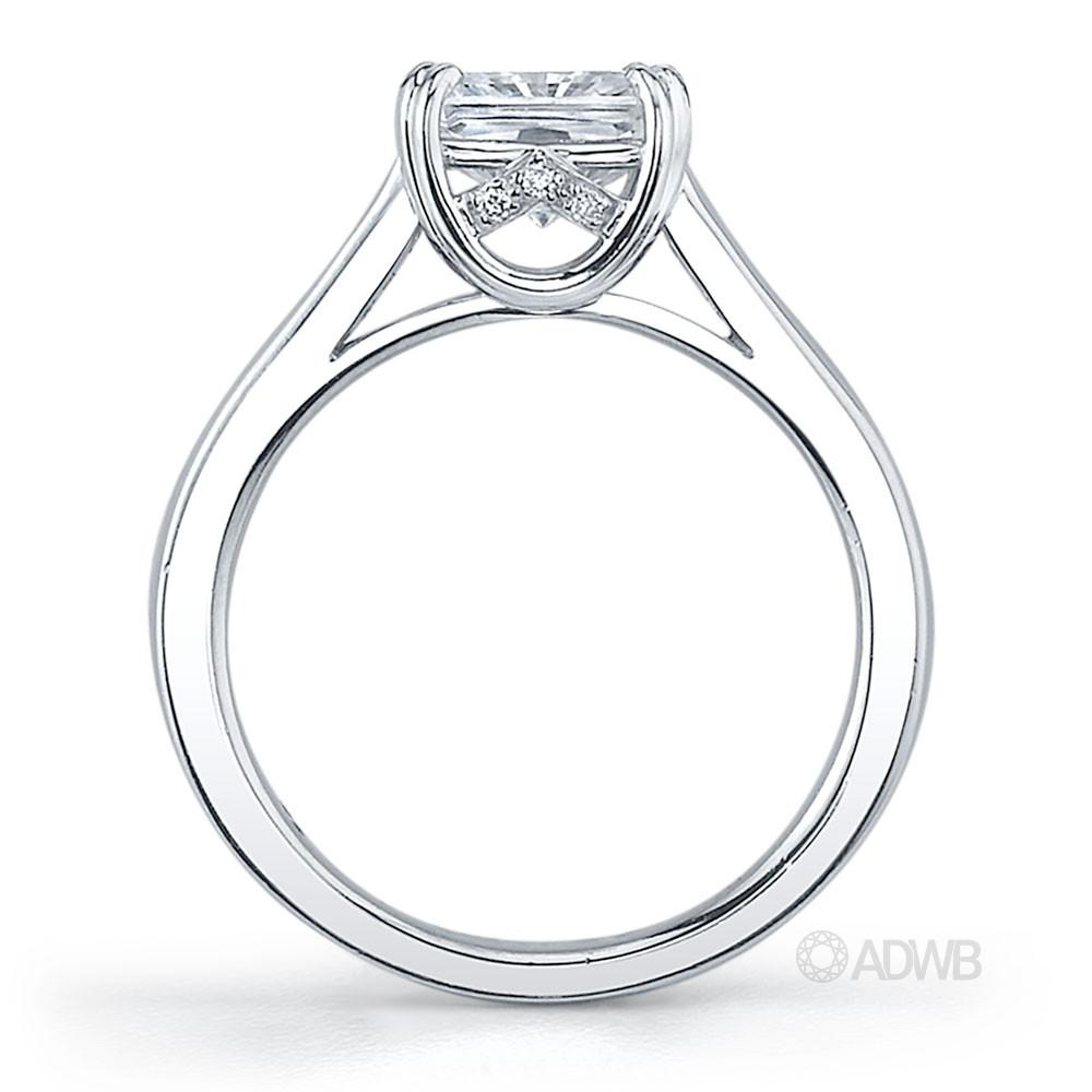 Double prong cushion cut ring with channel set princess cut diamonds