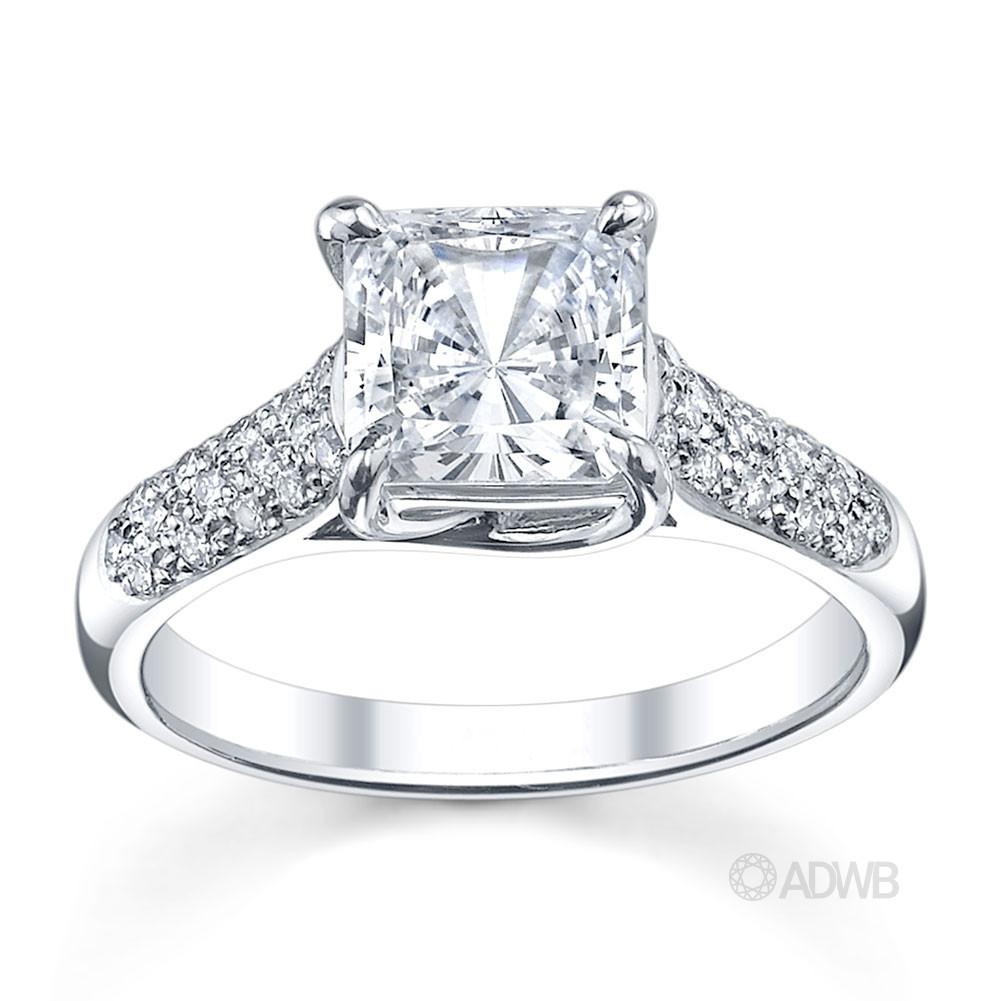 Australian Diamond Broker - Cross claw princess cut ring with round brilliant cut diamonds pave set band