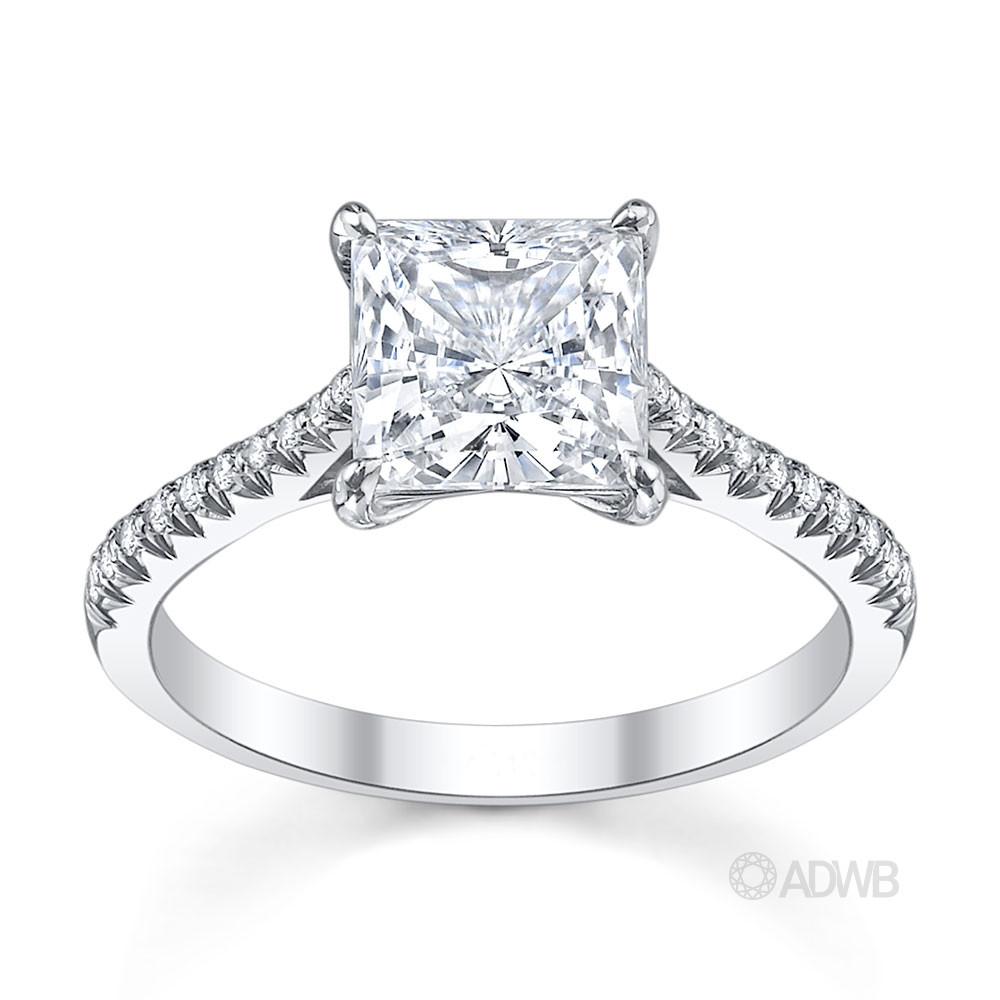 Australian Diamond Broker - Emily princess cut diamond solitaire ring with french pave set diamond band