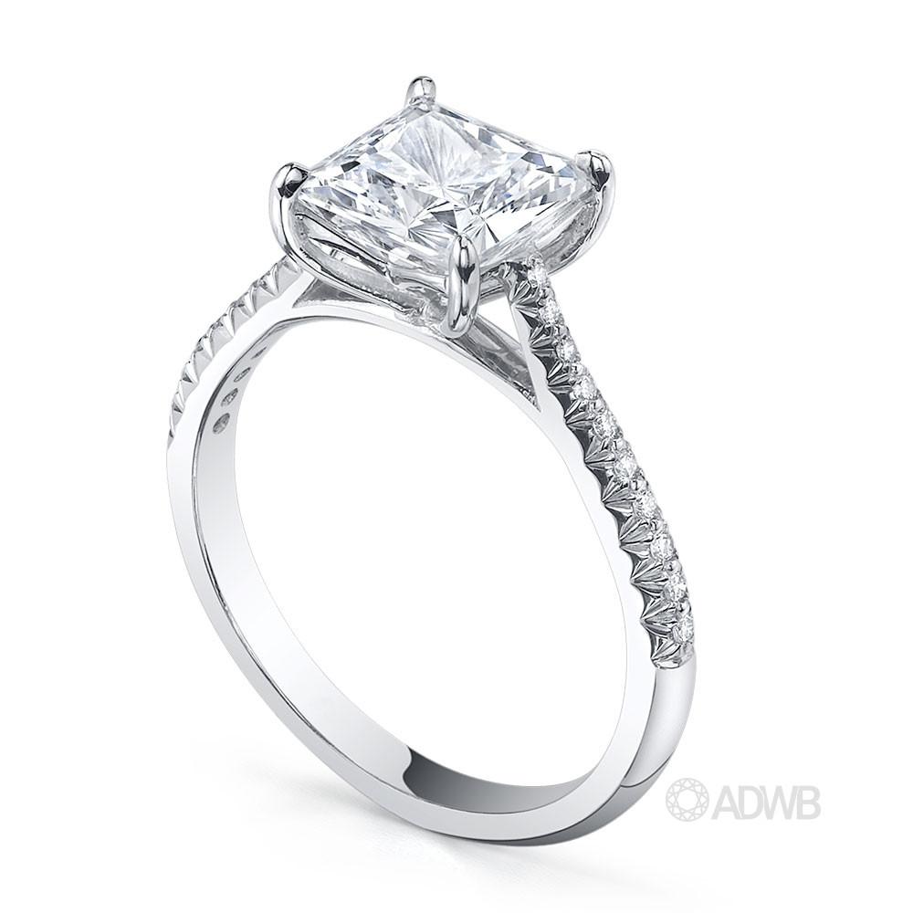 Emily princess cut diamond solitaire ring with french pave set diamond band