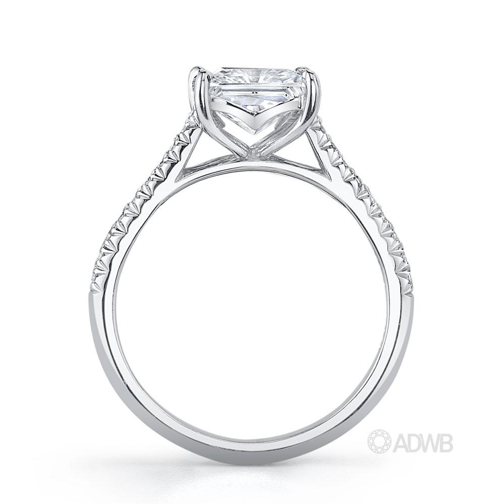 Emily princess cut diamond solitaire ring with french pave set diamond band