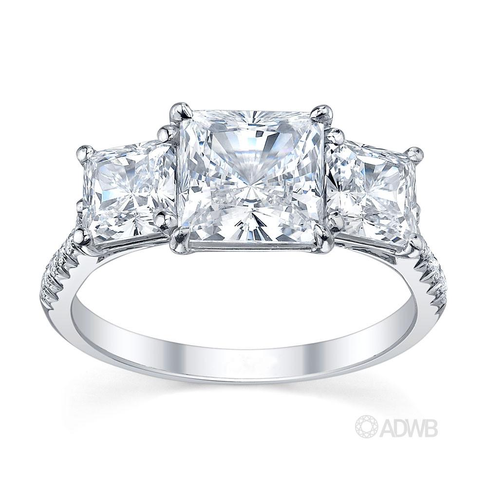 Australian Diamond Broker - Classic 3 stone princess cut diamond ring with french pave set diamond band