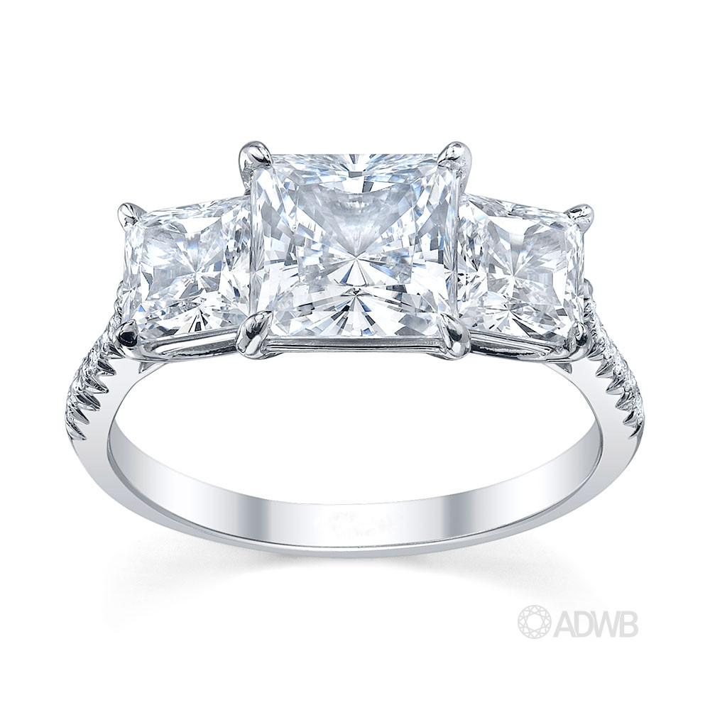 Australian Diamond Broker - Serenity 3 stone princess cut diamond ring - micro pave set band