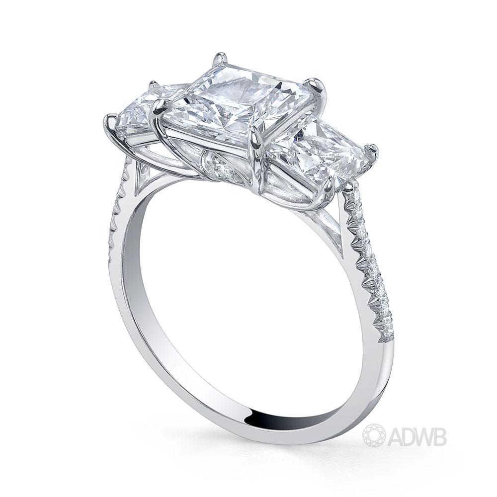 Serenity 3 stone princess cut diamond ring- micro pave set band