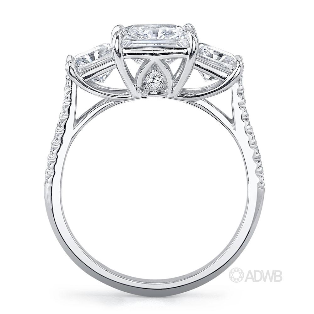Serenity 3 stone princess cut diamond ring- micro pave set band