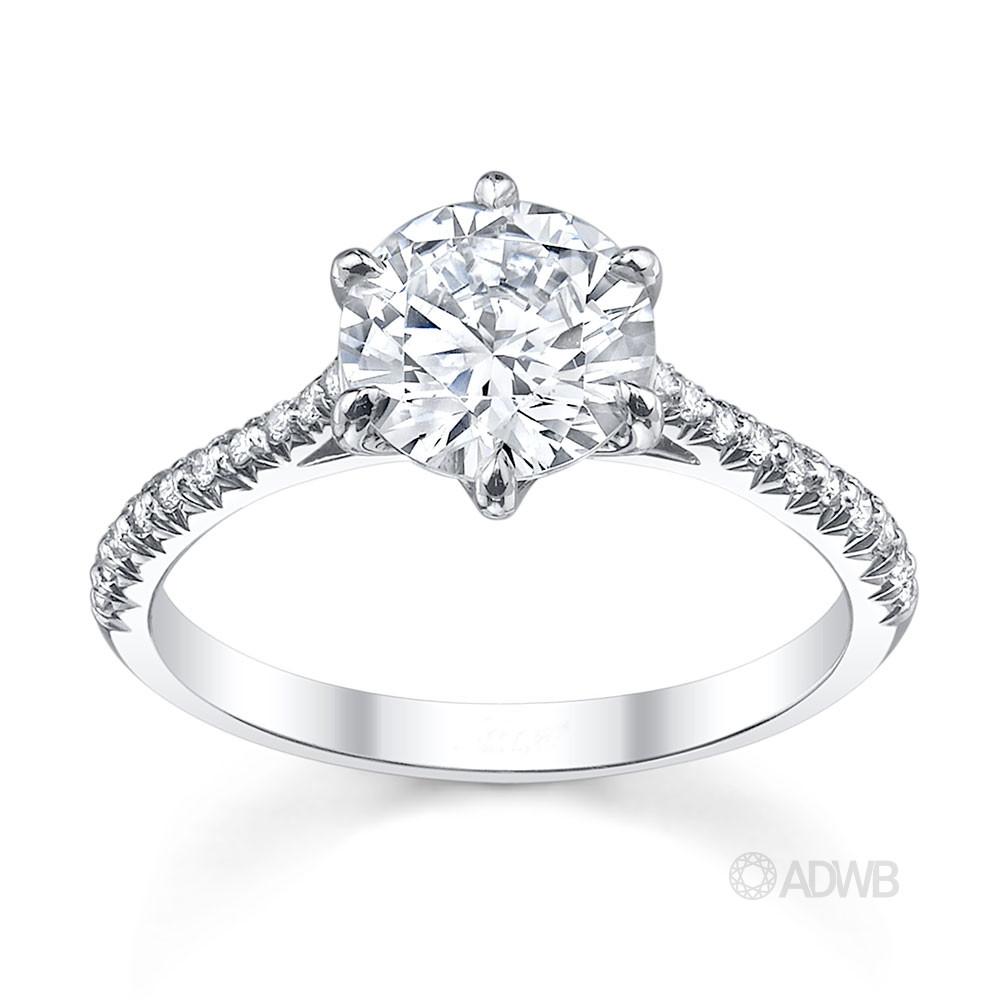 Australian Diamond Broker - Classic 6 claw round brilliant cut diamond ring with french pave set diamond band