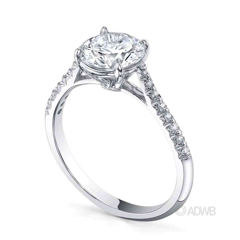 Serenity round brilliant cut diamond ring with micro pave set band