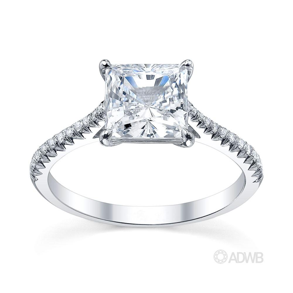 Australian Diamond Broker - Traditional princess cut diamond ring with micro pave set tapered band