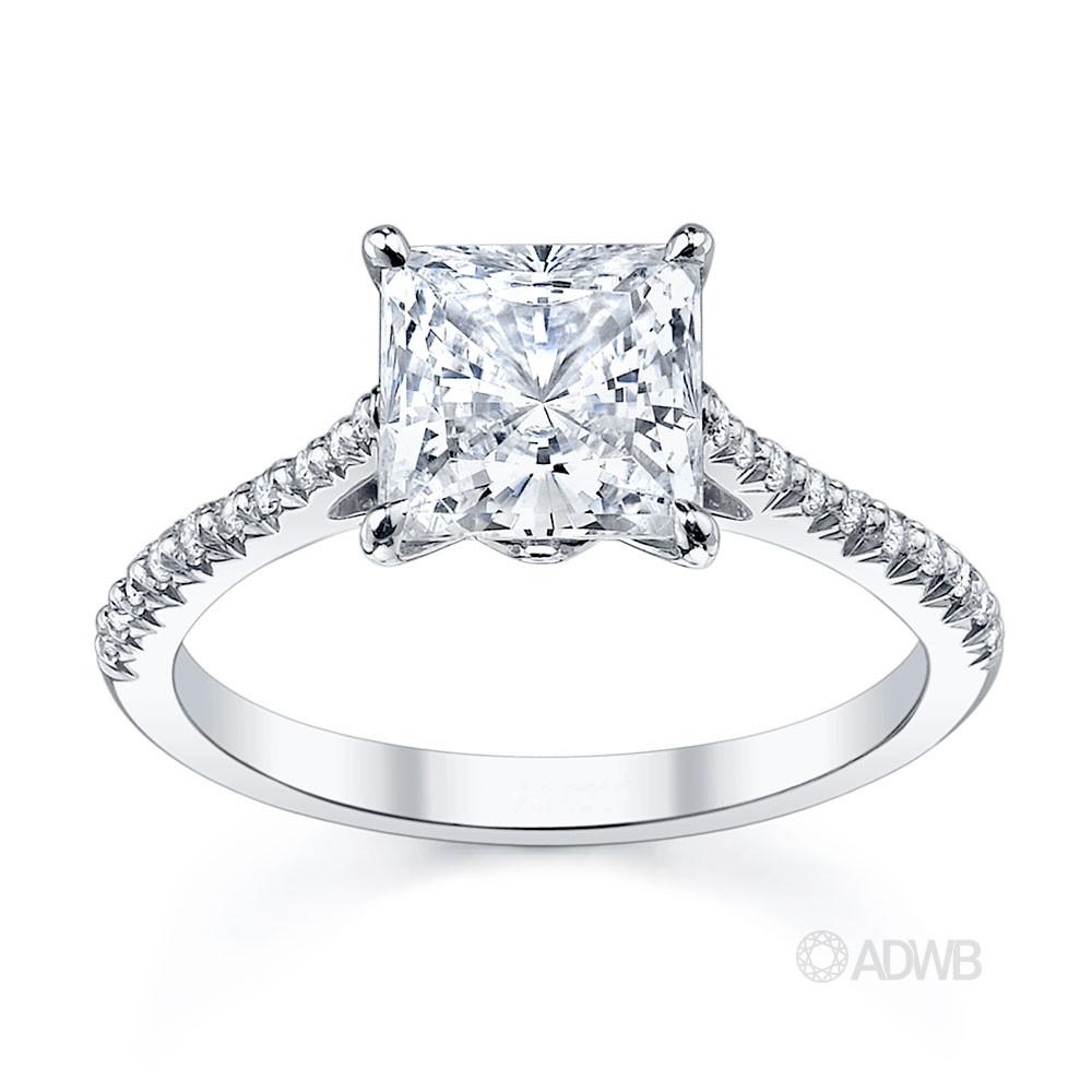 Australian Diamond Broker - Tiara princess cut diamond ring with french pave set diamond band