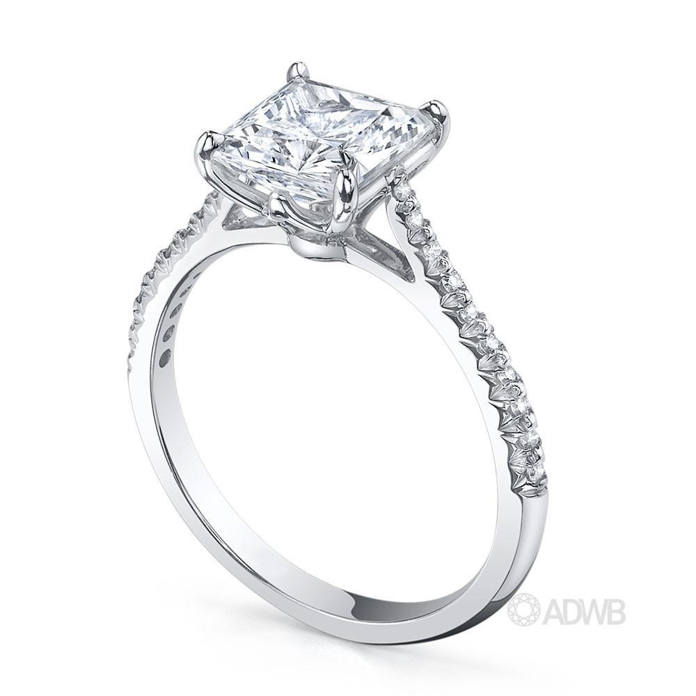 Tiara princess cut diamond ring with french pave set diamond band