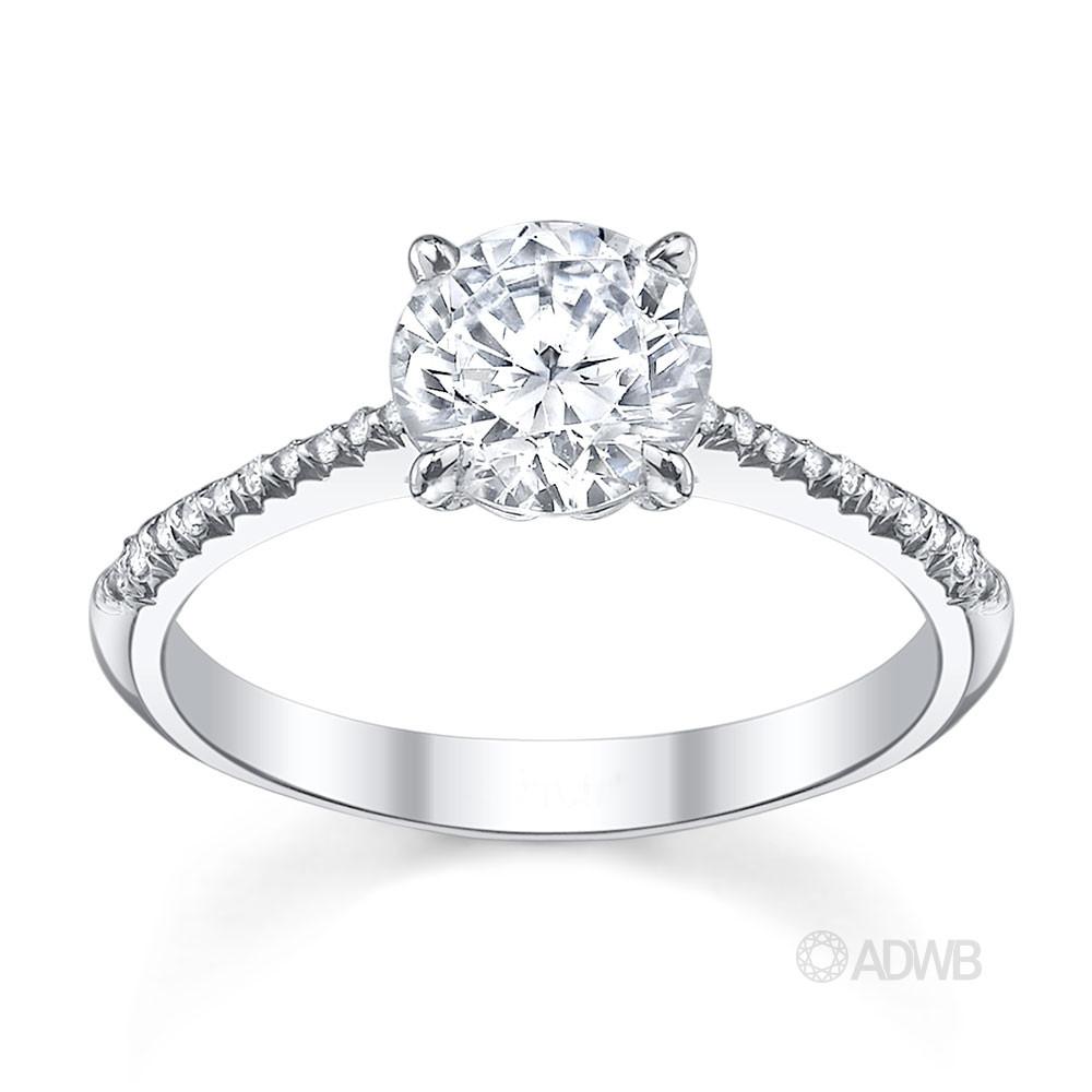 Australian Diamond Broker - Emily round brilliant cut diamond solitaire ring with micro pave set diamond band