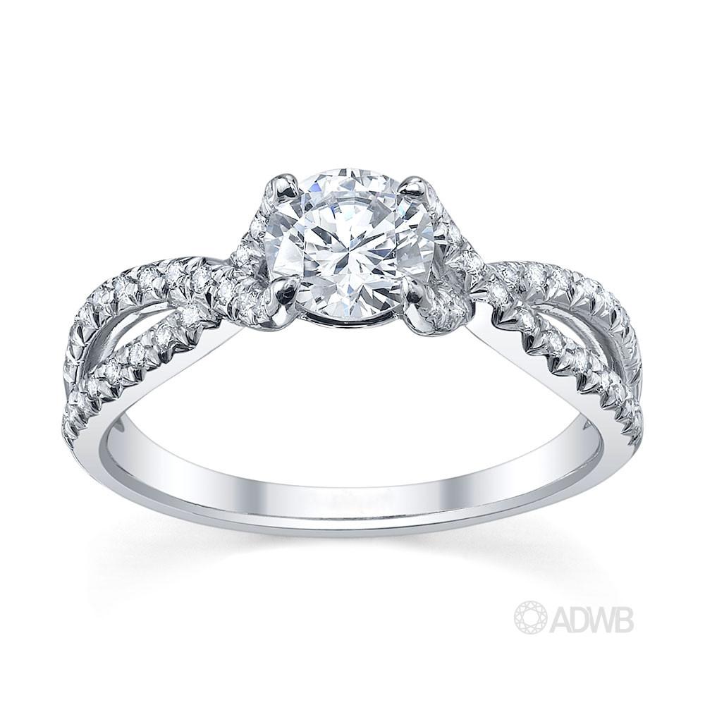 Australian Diamond Broker - Sophia curved split band round brilliant cut diamond solitaire ring with pave set band