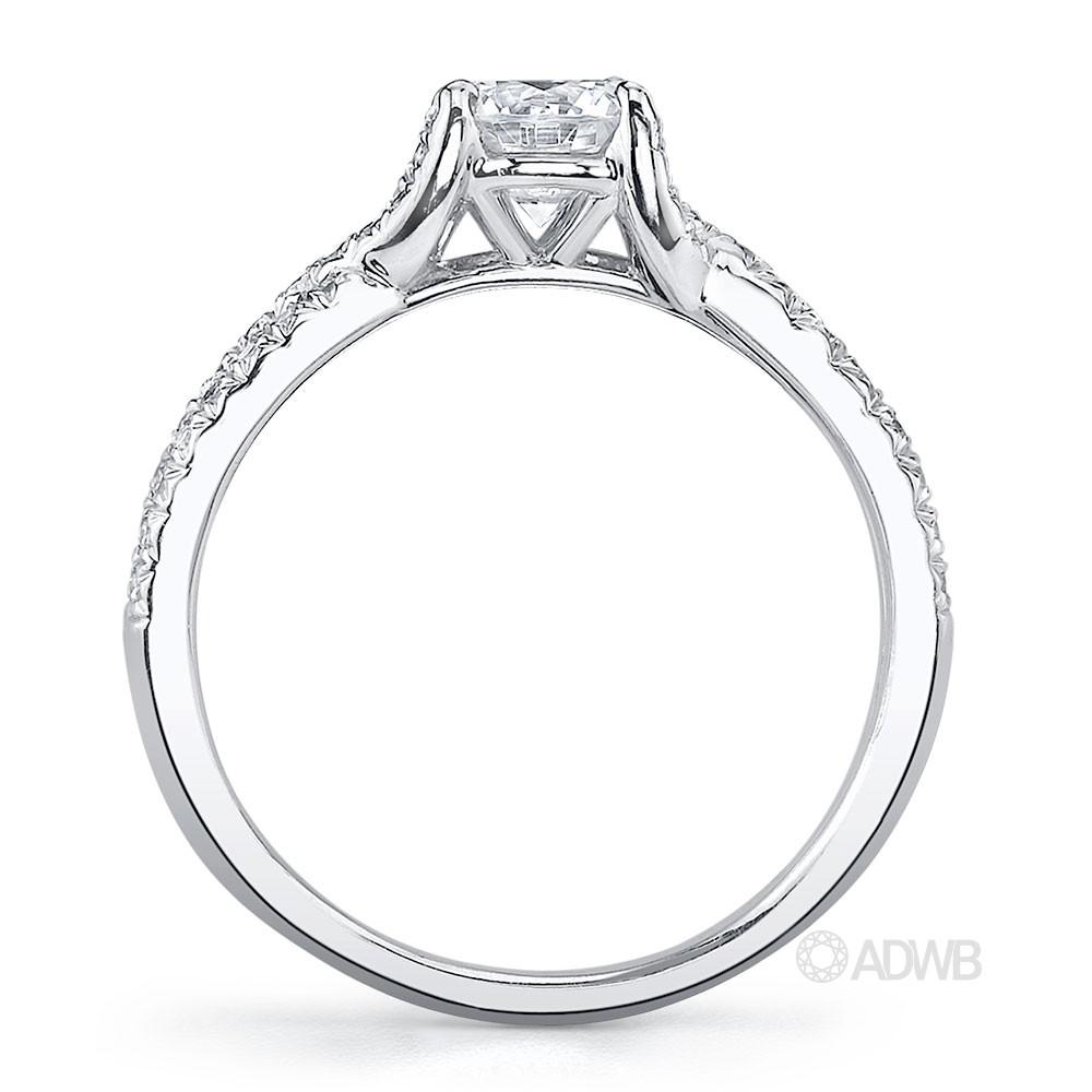 Sophia curved split band round brilliant cut diamond solitaire ring with pave set band
