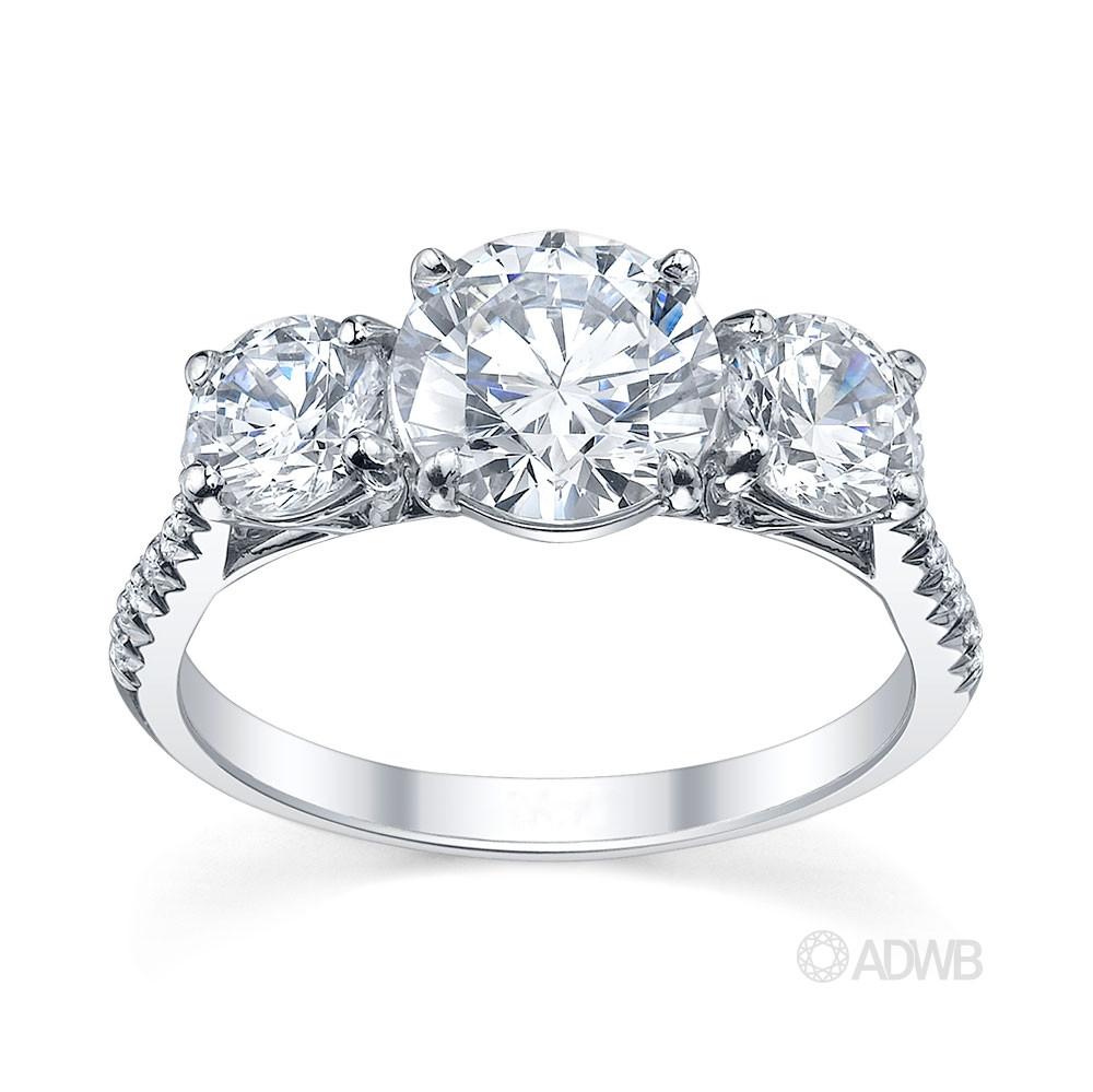 Australian Diamond Broker - Classic 3 stone round brilliant cut diamond ring with micro pave set diamond band