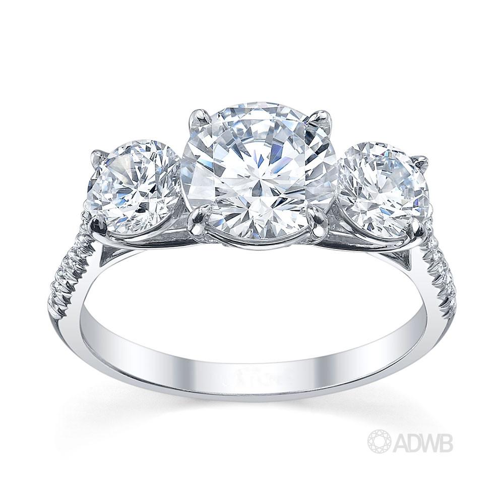Australian Diamond Broker - Serenity 3 stone round brilliant cut diamond ring- micro pave set diamond band