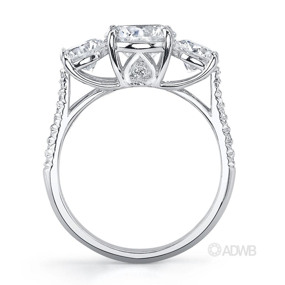 Serenity 3 stone round brilliant cut diamond ring- micro pave set diamond band