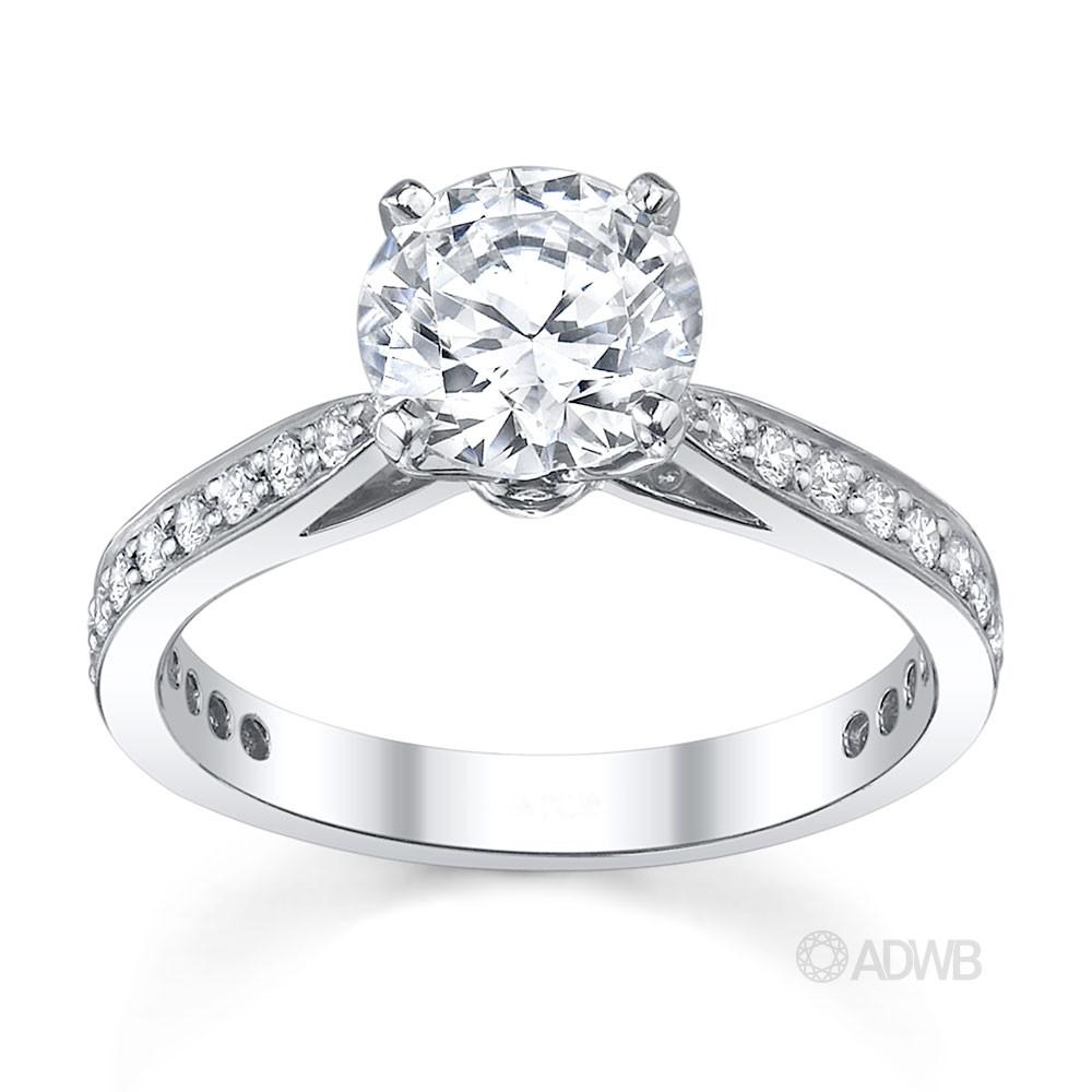 Australian Diamond Broker - New York 4 claw round brilliant cut diamond solitaire ring with grain set diamond band