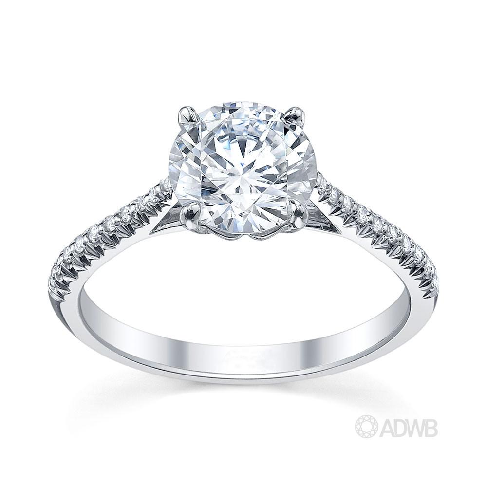 Australian Diamond Broker - Coco 4 claw round brilliant cut diamond solitaire ring with pave set diamond band