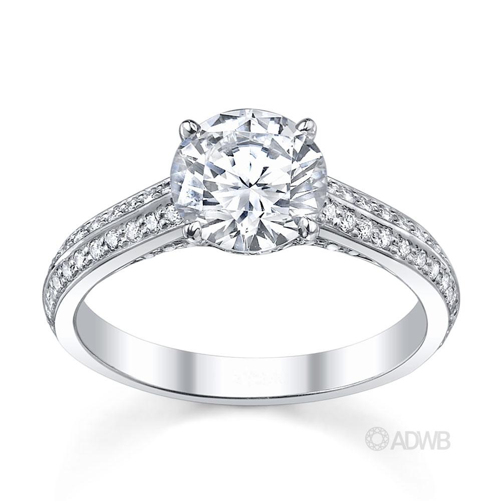 Australian Diamond Broker - Milan 4 claw diamond solitaire ring with diamond grain set coronet and grain set diamond knife edge band