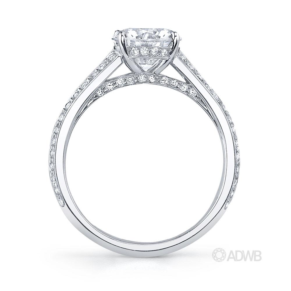 Milan 4 claw diamond solitaire ring with diamond grain set coronet and grain set diamond knife edge band