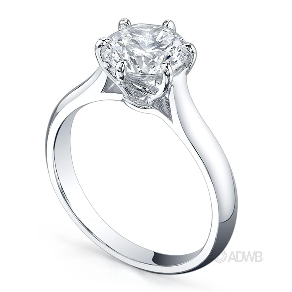 Wide band 6 claw classic round brilliant cut diamond ring