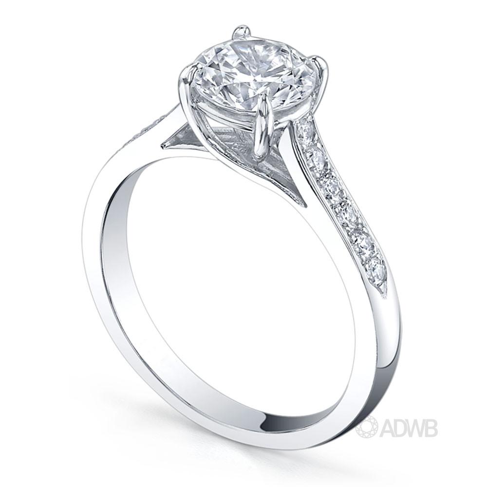 Monaco 4 claw diamond solitaire ring with grain set diamond band
