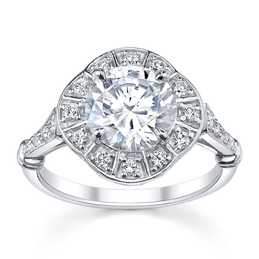 Art deco style round brilliant cut diamond halo ring