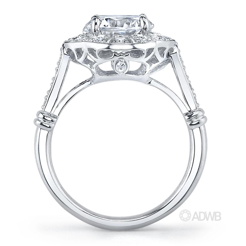 Art deco style round brilliant cut diamond halo ring